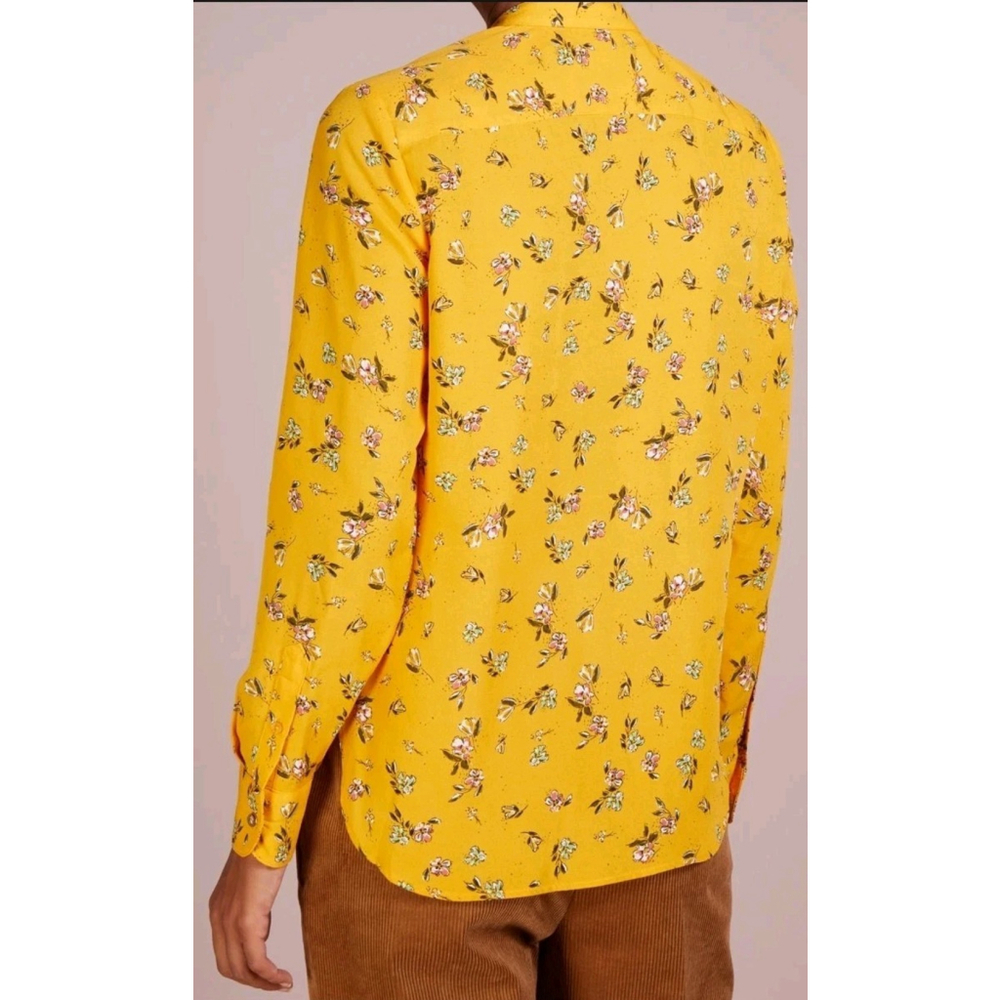 Lauren Ralph Lauren Yellow Floral Ruffle Blouse Button Front Long Sleeve Size S - Picture 3 of 12